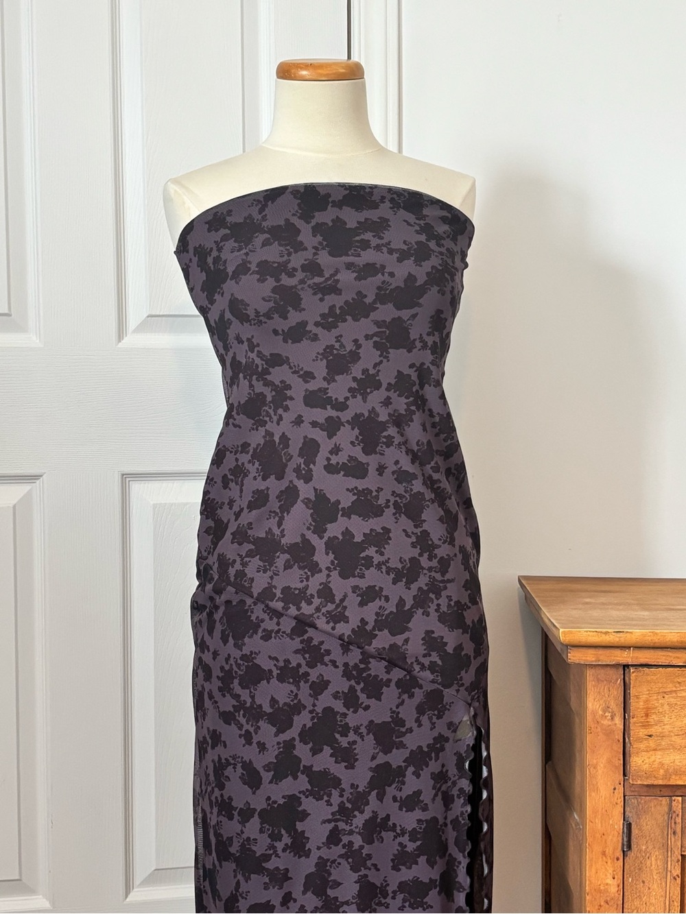 Urban Outfitters Strapless Plum Dress with Black Floral Print